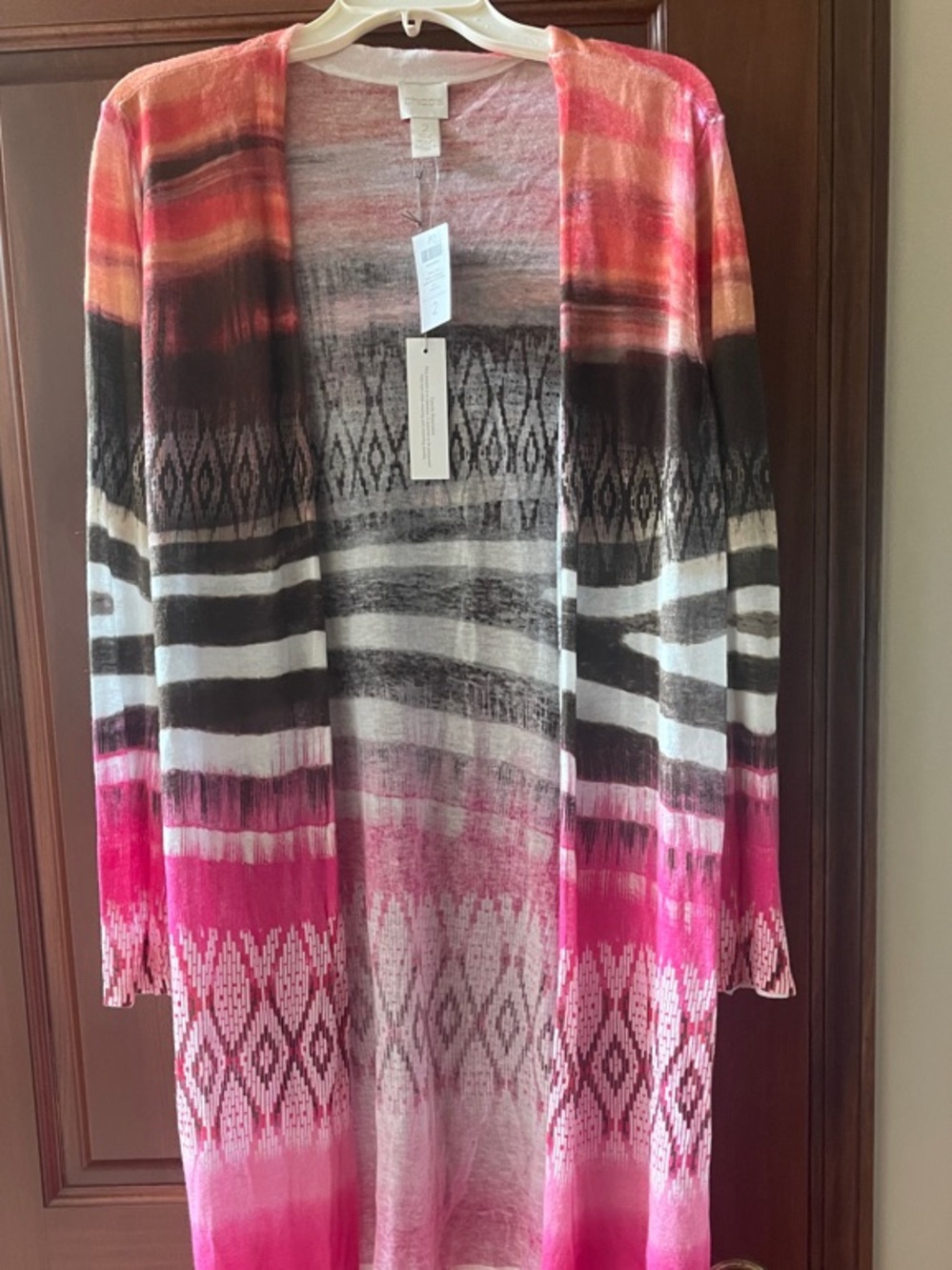 Chico’s Pink, Fuchsia & Black Ombre Open Cardigan